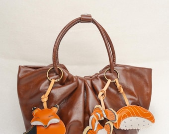 Collection Leather Bag Charm Keychain, Fox Purse Charm, Car Hanging Accessories, Unique Small Gift For Him Her Kids Dad Mother