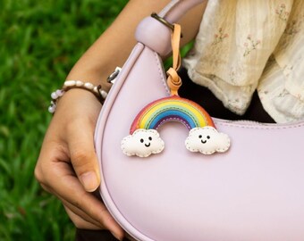 Rainbow Leather Bag Charm Keychain, Fox Purse Charm, Car Hanging Accessories, Unique Small Gift For Him Her Kids Dad Mother