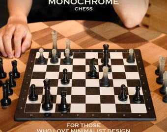 Monochrome Luxury Chess Set – Handmade Resin & Concrete Pieces, Walnut Board, 2.75” King, Valentine’s Day Gift