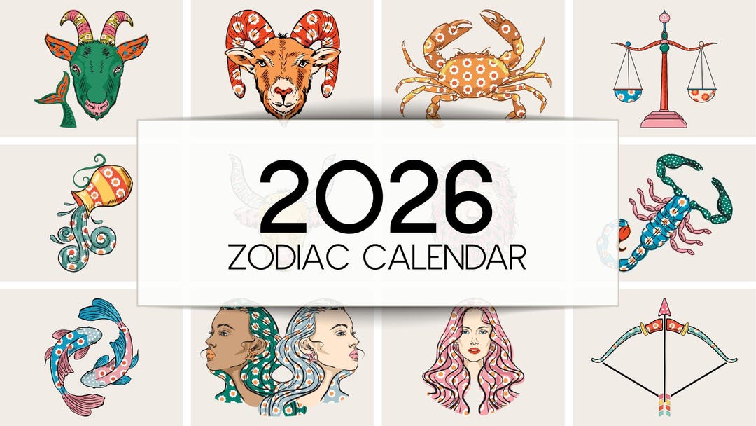2026 Zodiac Calendar | Mystic Astrology Art Printable (instant Download ...