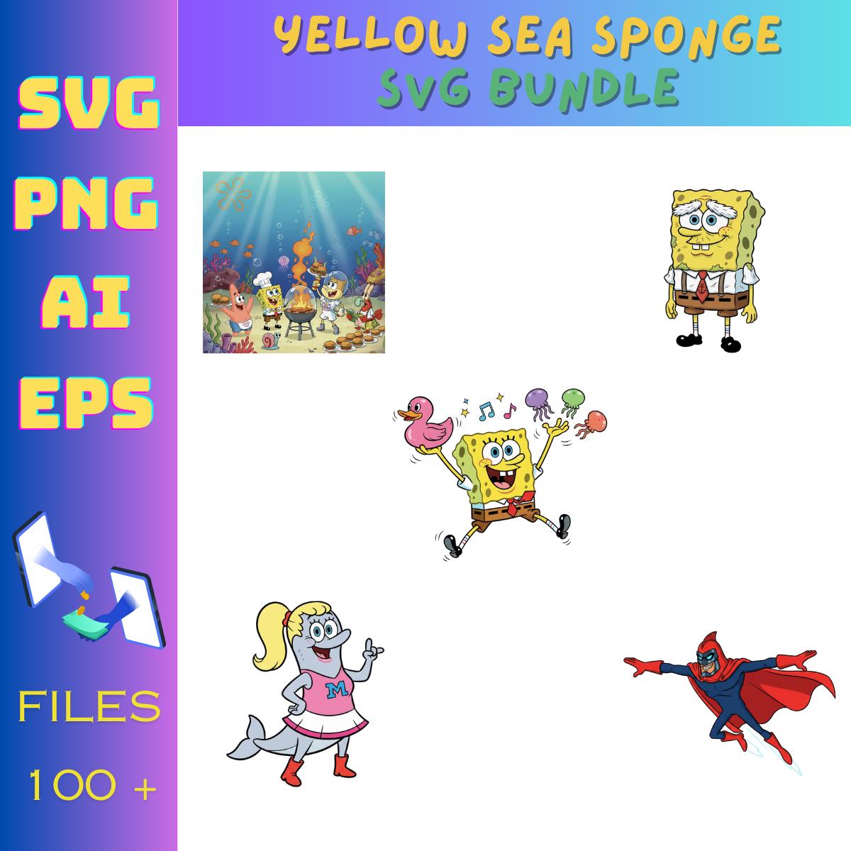 Cute Cartoon Sea Sponge SVG Bundle for Kids | Funny Underwater ...