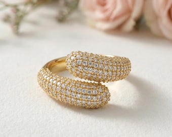 Sterling Silver CZ Pavé Ring, Adjustable Wrap Band