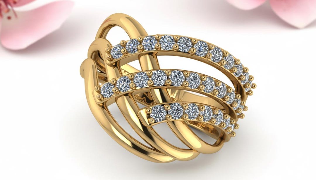 Handmade Sterling Silver Cubic Zirconia Multi Band Statement Ring - Etsy