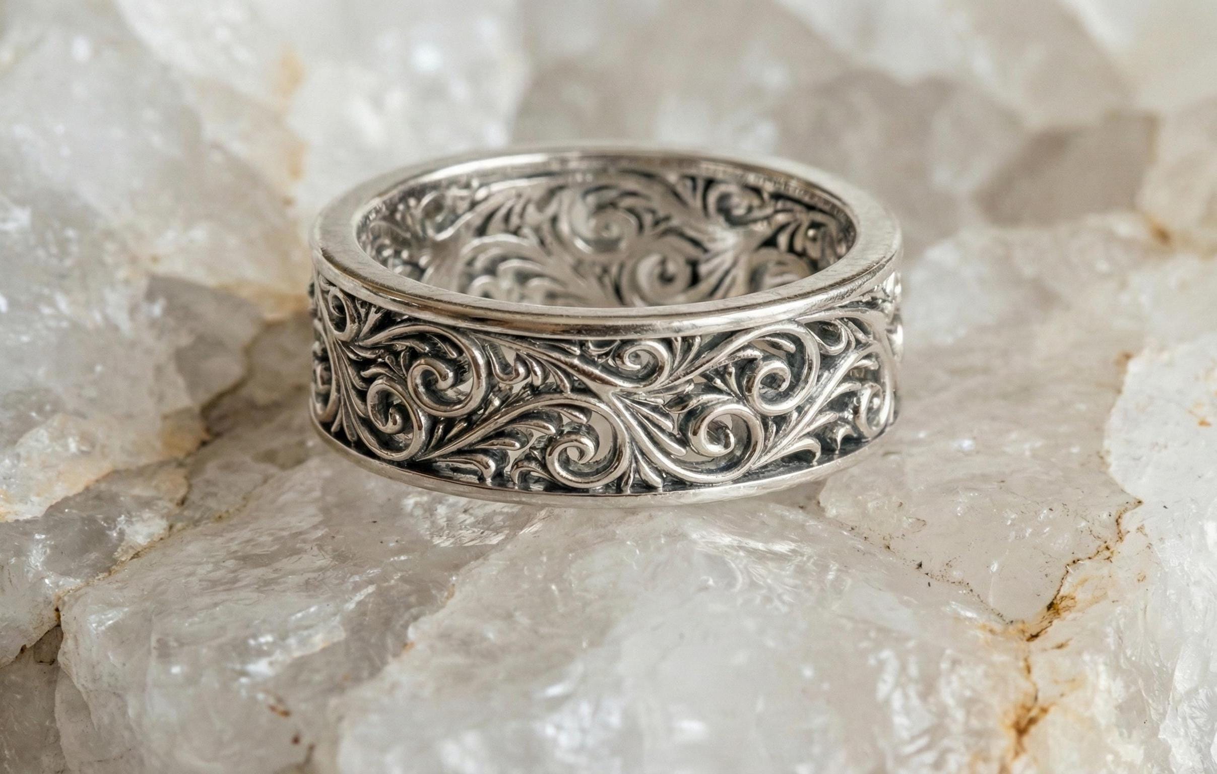 Sterling Silver Filigree Ring, Vintage Scrollwork Band - Etsy