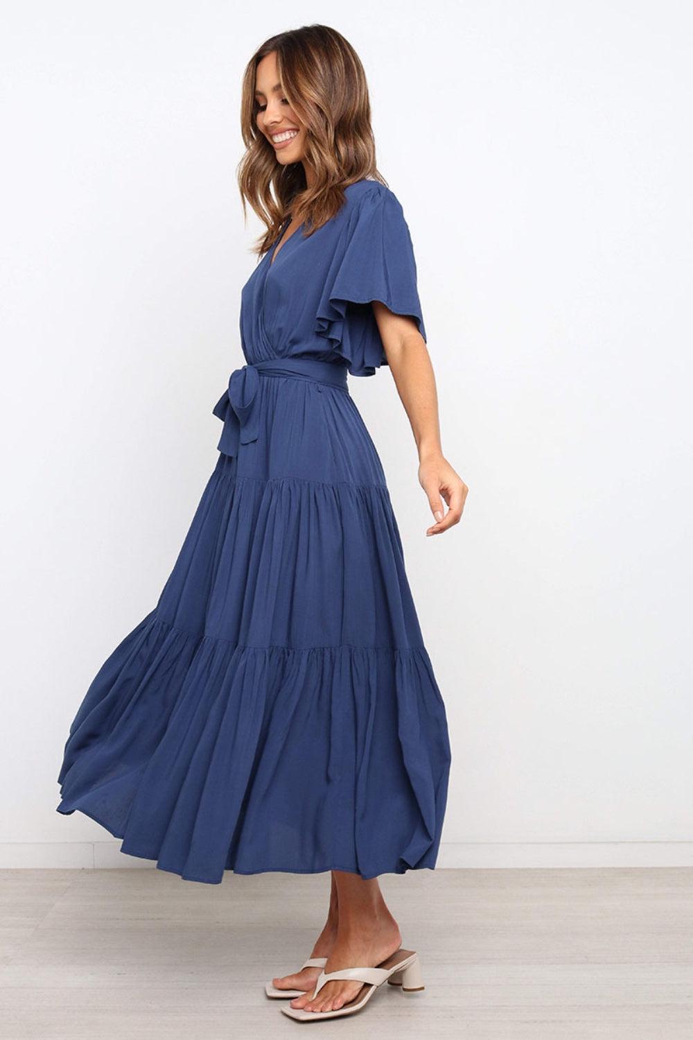 blue cross over dress Novara Chiffon Midi Dress in Chelsea Floral Blue main image 1