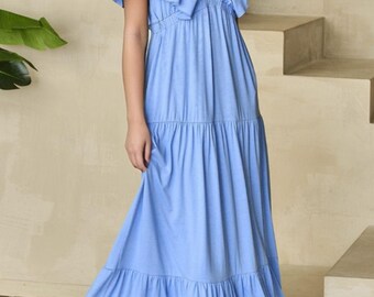 Floral Flutter Sleeve Asymmetrical Maxi Dress - by Lovestitch - Etsy
