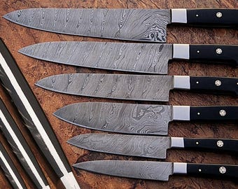 Juego de cuchillos de chef de acero de Damasco hechos a mano – Colección de cuchillos de cocina de 6 piezas