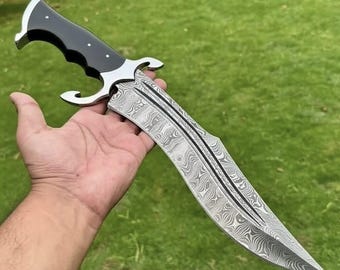 Cuchillo de supervivencia artesanal de acero de Damasco – Regalo para él, herramienta para acampar al aire libre