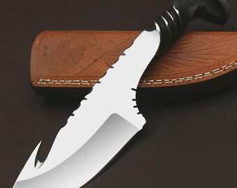 Cuchillo artesanal de acero para desollar / Cuchillo con hoja de anzuelo para camping y pesca