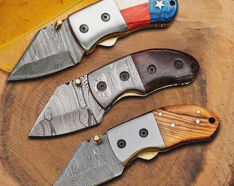 Navaja plegable pequeña de Damasco / Mini EDC con mango único / Regalo para amantes de la naturaleza