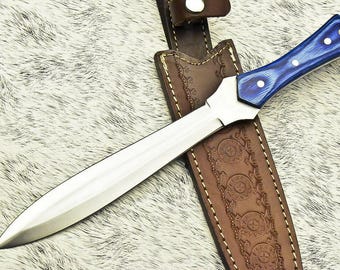 Cuchillo de acero D2 hecho a mano para coleccionistas con funda de cuero – Ideal para acampar y como regalo