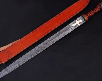 Espada medieval de acero de Damasco / Hoja decorativa hecha a mano / Regalo para él