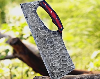 Cuchillo Ulu con patrón de Damasco / Hoja de acero forjado de espiga completa / Para coleccionistas, chefs y uso en exteriores