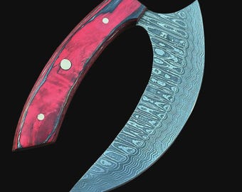 Cuchillo Ulu compacto de Damasco / Cuchillo picador artesanal / Herramienta de cocina y exterior