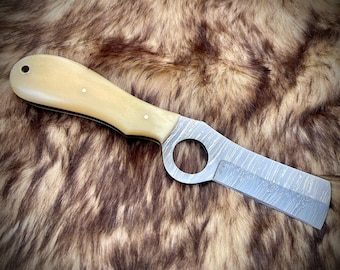 Cuchillo de cocina artesanal de acero de Damasco / Mango de hueso / Hoja forjada a mano para cocinar y usar al aire libre