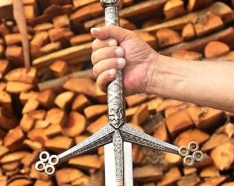 Espada larga medieval de acero inoxidable hecha a mano / Réplica decorativa para exhibición en el hogar y cosplay