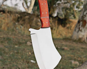Cuchillo de carnicero forjado a mano / Cuchillo de cocina resistente para barbacoa y cocina / Cuchillo artesanal con funda