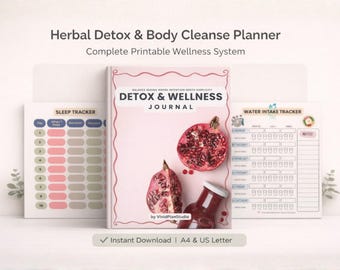 Detox Body Cleanse Planner Printable | Herbal Wellness Journal, Sleep Tracker, Diet and Fitness Log