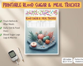 Planilha de Controle de Glicemia | Planejador para Diabetes e Registro de Glicemia | Tamanho Carta (8,5 x 11 polegadas) - Download Imediato