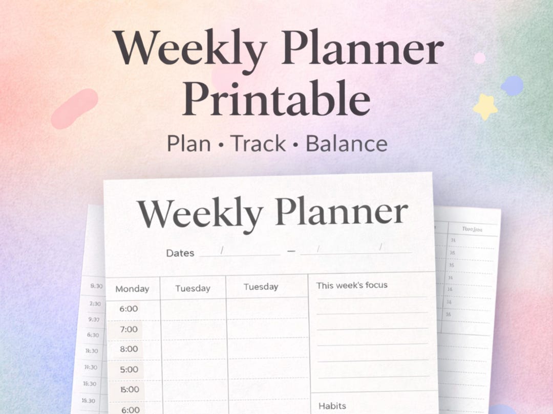 ADHD Undated Weekly Planner Template PDF | Minimalist Hourly Schedule ...