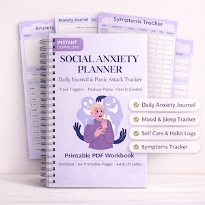 Social Anxiety Planner | Anxiety Journal Workbook PDF | Daily Tracker for Panic Attack Help