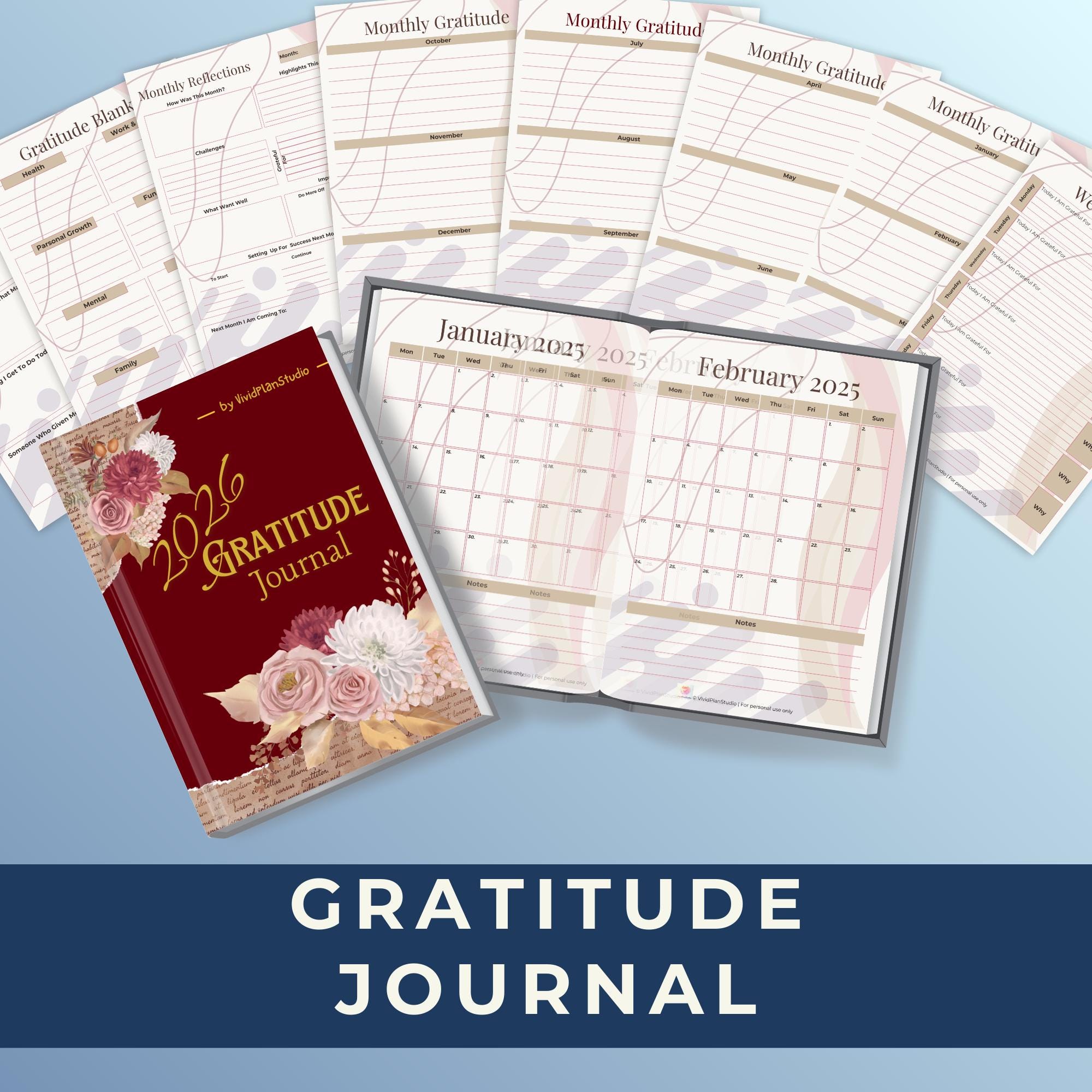 2026 Gratitude Journal Printable | 5 Minute Daily Planner for Self Care ...