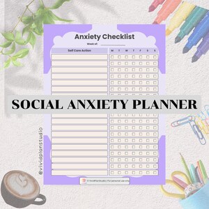 Planificador imprimible para la ansiedad social, diario de ansiedad de TCC con plan de acción para ataques de pánico y registro de pensamientos excesivos, hoja de trabajo de conexión con los 5 sentidos