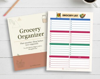 Grocery List Printable | Weekly Meal Planner and Grocery Budget Tracker, Pantry and Fridge Inventory, Food List Template PDF