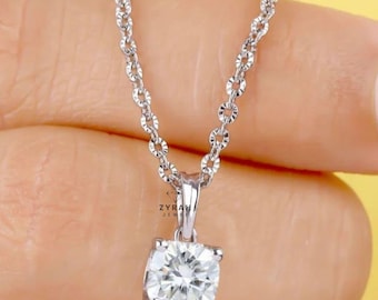 2 CT Cushion Moissanite Pendant Necklace, Solitaire Wedding Necklaces for Women, Without Chain, Personalised Gift for Her, Silver Jewelry