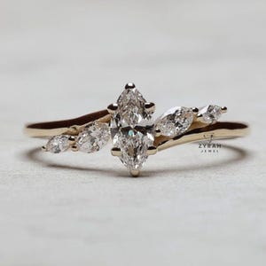 Unique Marquise Cut Moissanite Engagement Ring, 14K Gold Plated Ring, Marquise Diamond Wedding Ring, Promise Ring For Her, Anniversary Ring
