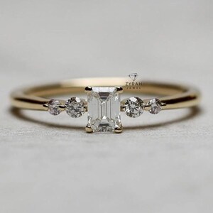 Minimalist Engagement Ring, 1.6 Ct Emerald Cut Moissanite Ring, Bridal Promise Ring For Her, 14K White Gold Plated, Wedding Ring