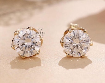 Orecchini a bottone con taglio rotondo da 2,67 ct, orecchini da sposa minimalisti, orecchini a vite per lei, orecchini a bottone con moissanite, orecchini da indossare tutti i giorni