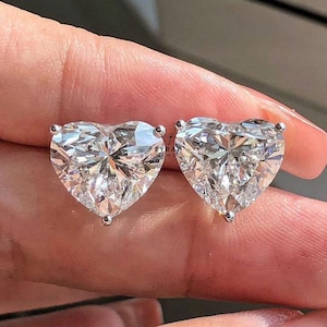 White Heart Cut Moissanite Solitaire Stud Earring For Her, Valentine&#39;s Gift Stud Earring For Love, Promise Gift Stud Earring For Women