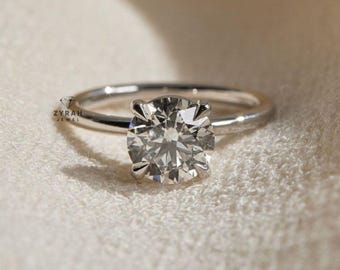 Forever One 2.08 CT Moissanite Solitaire Engagement Ring, Unique Round Cut Proposal Ring, Bridal Wedding Ring, Dainty Anniversary Gifts/Ring