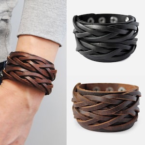 Brett flätat läderarmband! Herrarmband för surfare – justerbart, handgjort läderarmband