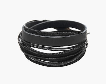 Wickelarmband aus Leder und Baumwolle – verstellbar, handgefertigt, Armband, Lederarmband Herren Damen