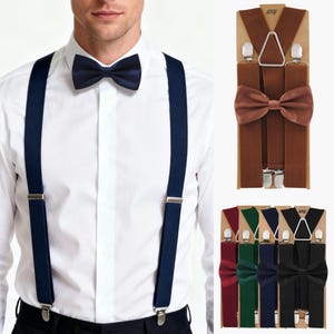 Conjunto de suspensórios masculinos de 3,5 cm de largura com gravata borboleta suspensórios em formato de X, suspensórios e gravata borboleta ajustáveis