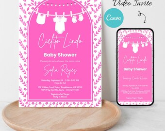 Cielito Lindo Baby Shower Invitation + Animated Video Invitation |Mexican Fiesta Pink | Editable Canva| Instant Download| Baby Shower Invite