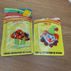 Rainbow Novelty Co Iron On Patches OS Multi New Vintage Mushroom Clown Retro 70s