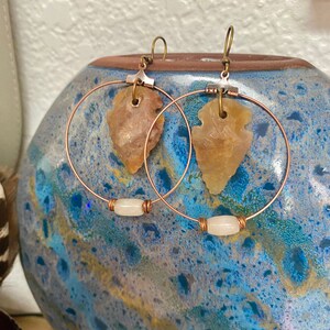 Silver Native American stamped charm & Jade beaded Hoop Earrings