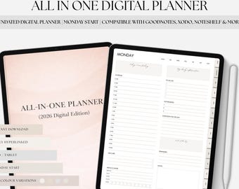 Undated All-in-one digital Planner | ADHD planner, Student Academic Planner, Budget, Goals, Habit Tracker, Self-Care, iPad PDF Planner