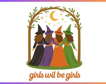 Retro Halloween Girls Will Be Girls Witch Svg Png,Spooky Girly Halloween Svg,Trendy Witchy Png,Funny Halloween Png,Girls Spooky Witches Png