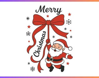 Coquette Merry Christmas with Santa SVG PNG,Christmas Coquette Svg Png,Christmas Santa Png,Red Ribbon, Merry Christmas Png,Xmas Png,Cricut