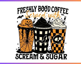 Halloween Coffee SVG PNG,Freshly Boo'd Coffee Png,Spooky Retro Checkered Design,Coquette Halloween Coffee Lover Gift, Spooky Season Png