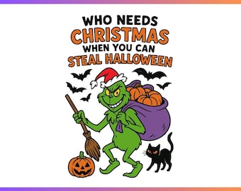 Funny Grinch Halloween SVG PNG,Steal Christmas Spooky Pumpkin Svg,Spooky vibes Png,Retro Halloween Png,Grinch Svg,Christmas Svg Png,Cricut