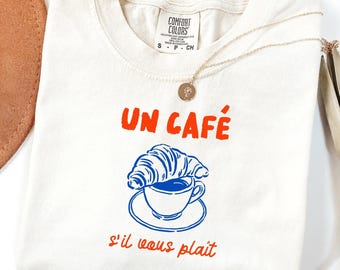 Coffee and Croissant French T-Shirt, Retro Graphic Tee