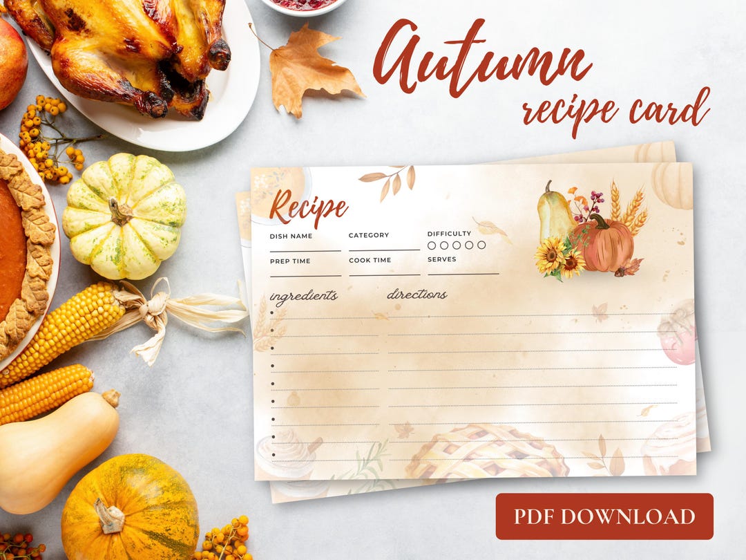 Autumn Recipe Card Printable | Fall Themed Recipe Template PDF (A6 ...