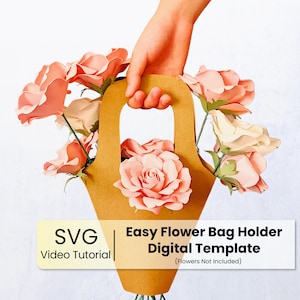 Bouquet Holder Template | Instant Download SVG | DIY Paper Flower 3D Handle Cutting File for Cricut | For Wedding & Anniversary