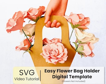 Bouquet Holder Template | Instant Download SVG | DIY Paper Flower 3D Handle Cutting File for Cricut | For Wedding & Anniversary