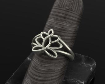 Anillo minimalista de flor de loto, banda de diseñador, anillo llamativo inspirado en la naturaleza, elegante regalo de joyería hecho a mano.